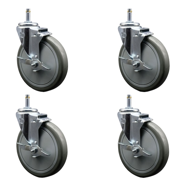 Service Caster 6'' Gray Poly Swivel 7/16'' Grip Ring Stem Caster Set with Brake, 4PK SCC-GR20S614-PPUB-TLB-716138-4 - main